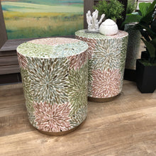 Load image into Gallery viewer, Pink &amp; Green Capiz Garden Stool
