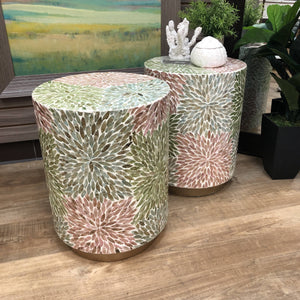 Pink & Green Capiz Garden Stool