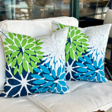 Load image into Gallery viewer, Blue/Green Floral Outdoor Pillow
