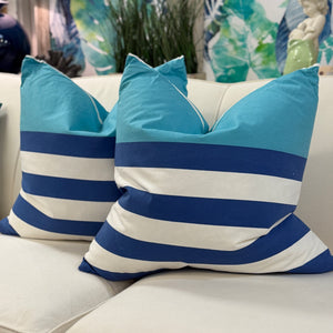 Stripe and Solid Aqua Down Pillow