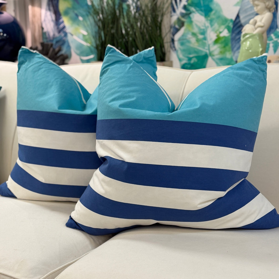 Stripe and Solid Aqua Down Pillow
