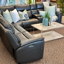 Load image into Gallery viewer, 6PC Navy Leather Recl. Sectional
