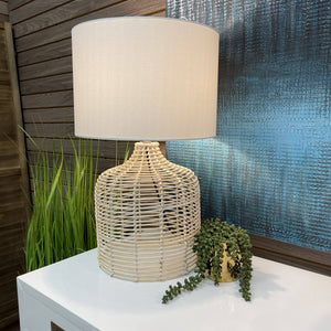 White-Washed Rattan Table Lamp