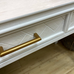 White Console/Desk w/ Gold Pulls