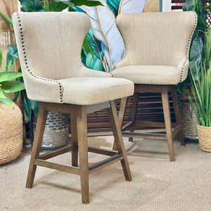 S/2 Beige Wingback Counterstools