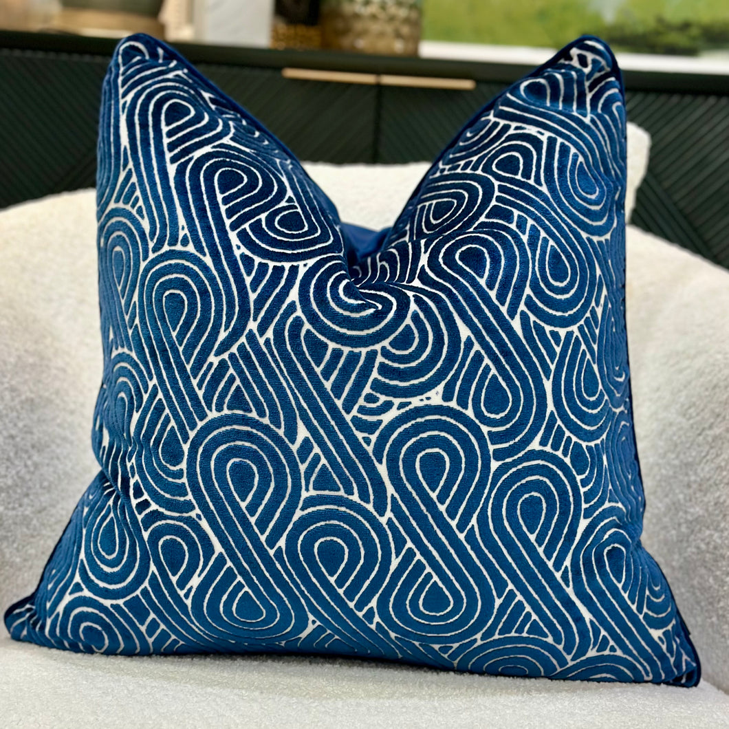 Navy Swirl Down Pillow