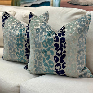 Teal Leopard Print Down Pillow