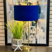 Load image into Gallery viewer, Gold Lamp W/Blue Shade
