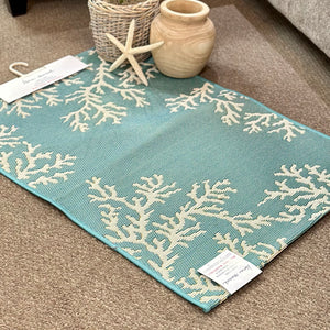 Aqua & White Sea Life Washable Rug