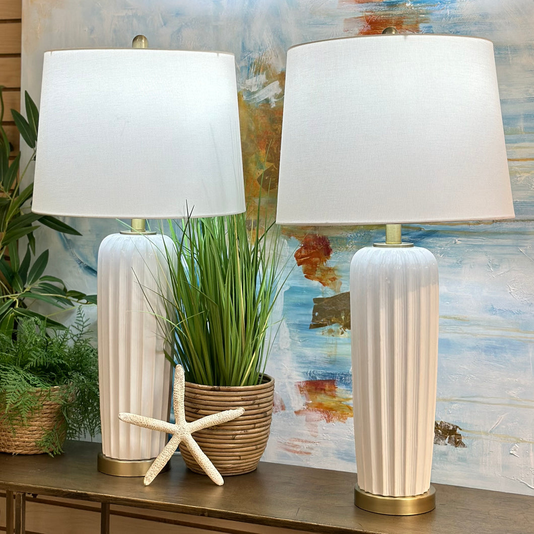 White Ribbed Lamp