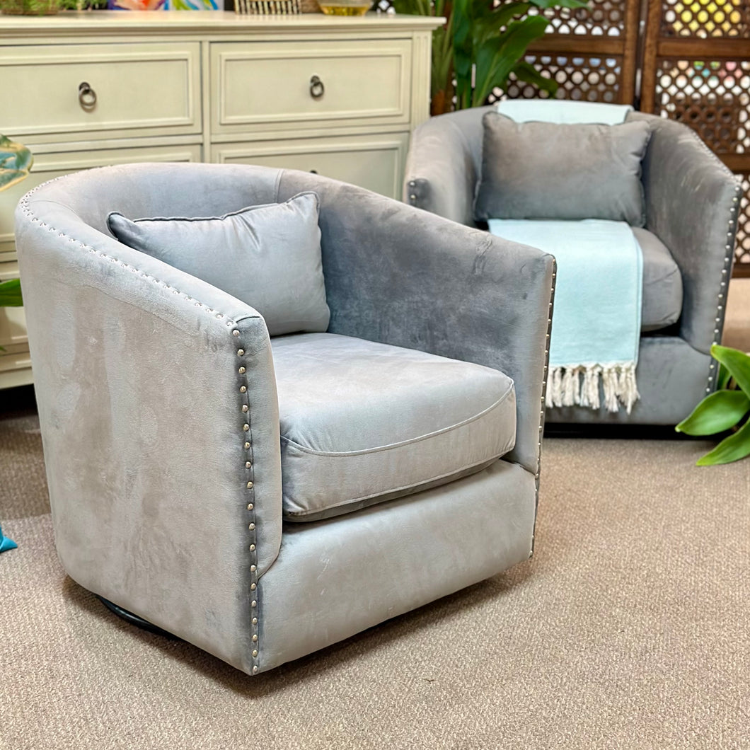 Grey Swivel Barrel Chair