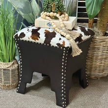 Load image into Gallery viewer, Cow Print Nailhead Stool
