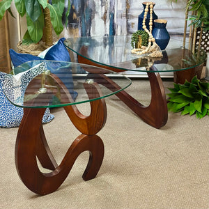 Glass Top Wooden Side Table