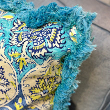 Load image into Gallery viewer, Turquoise Print W/Fringe Pillow
