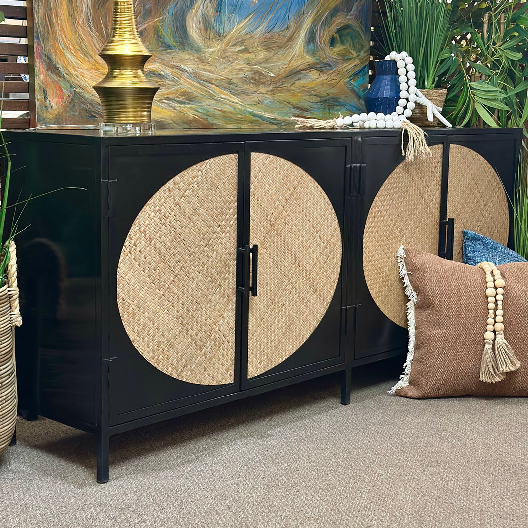 Black Metal/Rattan Sideboard