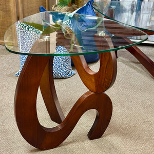 Glass Top Wooden Side Table