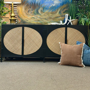 Black Metal/Rattan Sideboard