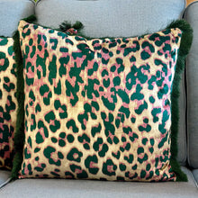 Load image into Gallery viewer, Pink/Green Leopard Fringe Pillow
