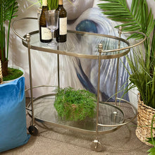 Load image into Gallery viewer, Oval Glass/Metal Bar Cart
