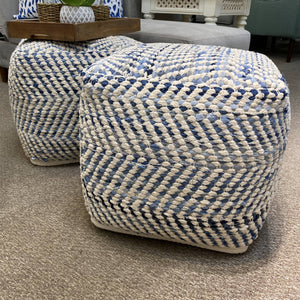 Denim & Ivory Chevron Pouf