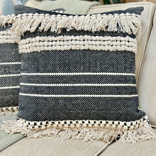 Load image into Gallery viewer, Blue/Beige Fringe Pillow
