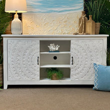 Load image into Gallery viewer, Whitewashed Carved Sliding DR Cabinet
