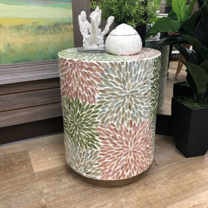 Pink & Green Capiz Garden Stool