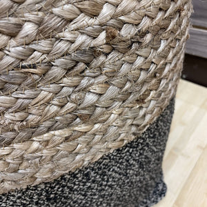 Square Jute & Grey Woven Pouf