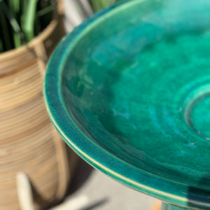 Green Clay Bird Bath