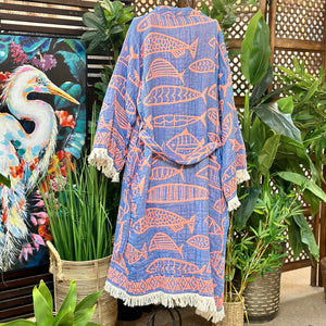 Blue/Coral Fish Kimono