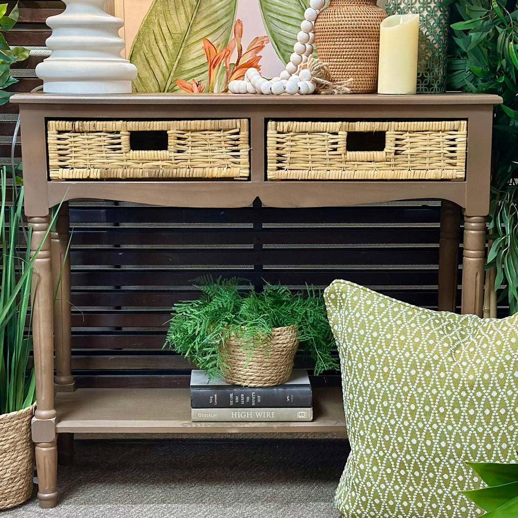 Mocha & Woven Basket Console