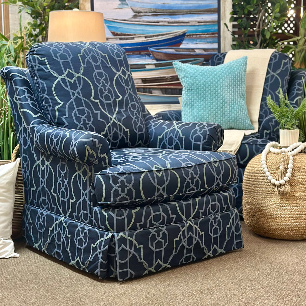 Lexington Blue Trellis Swivel Chair