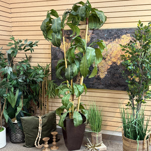 Faux Tall Plant In Metal Pot