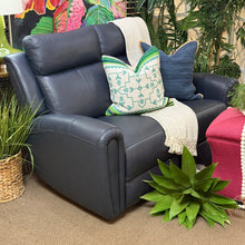 Load image into Gallery viewer, Navy Leather Reclining Loveseat
