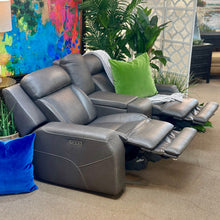 Load image into Gallery viewer, Havertys Grey Leat. Recl. Loveseat
