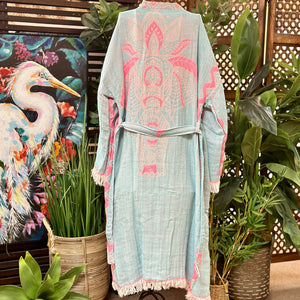 Aqua/Pink Elephant Kimono