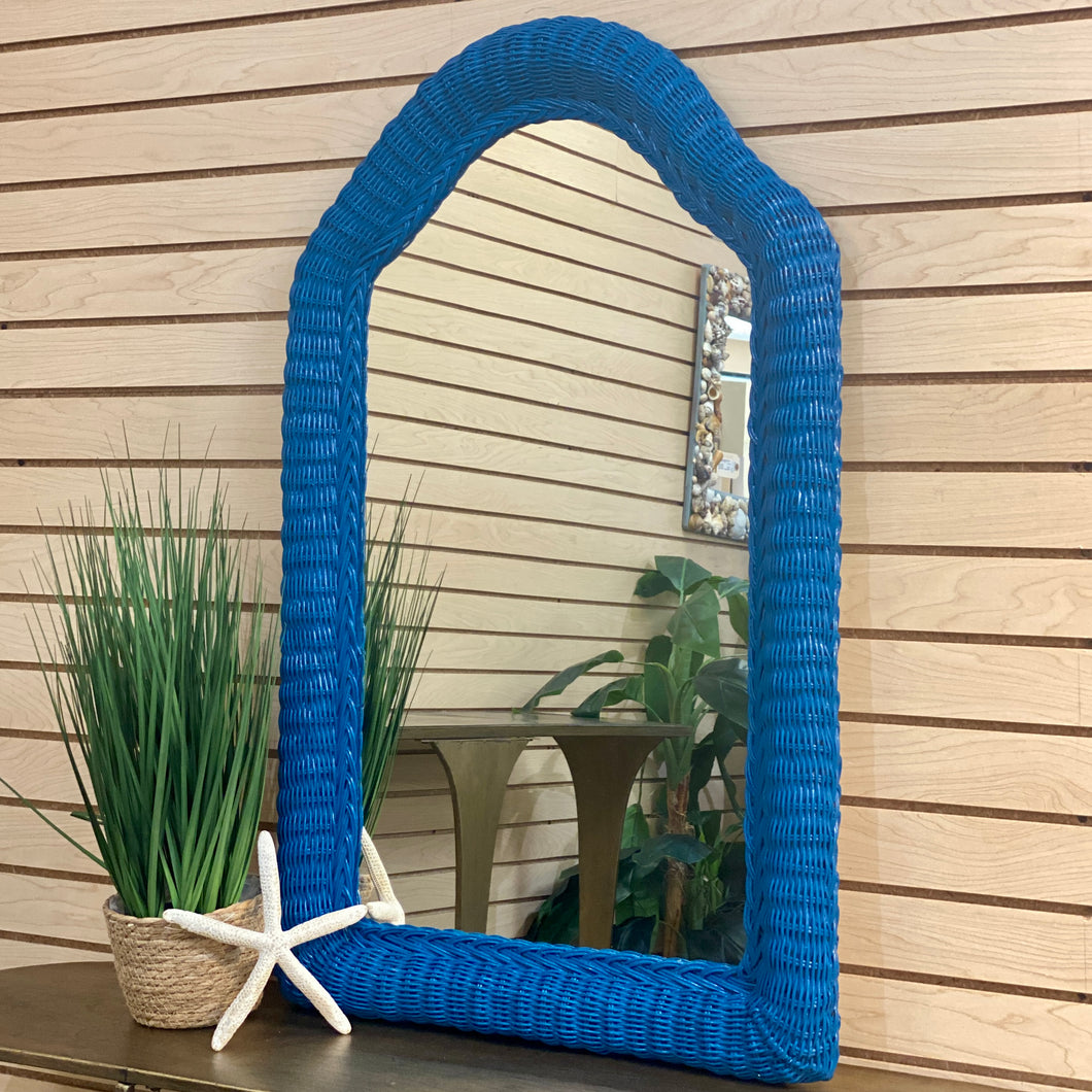 Teal Resin Wicker Mirror