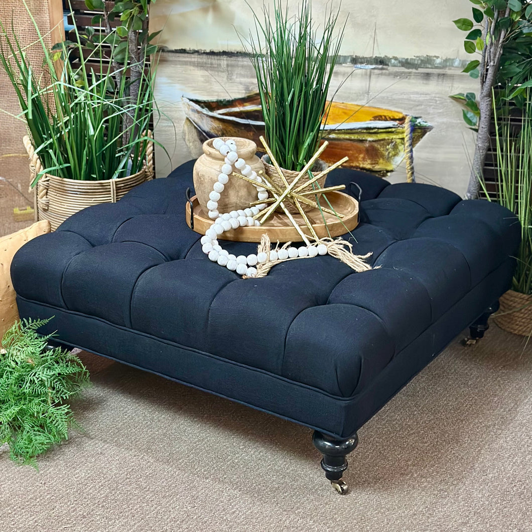 Black Square Ottoman W/Castors
