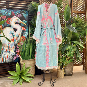 Aqua/Pink Elephant Kimono