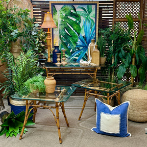 Bamboo Look Glass Top Side Table