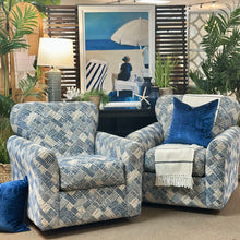 Load image into Gallery viewer, Blue/Taupe Print Swivel Chair
