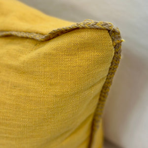 Yellow Down Pillow w/ Jute Trim