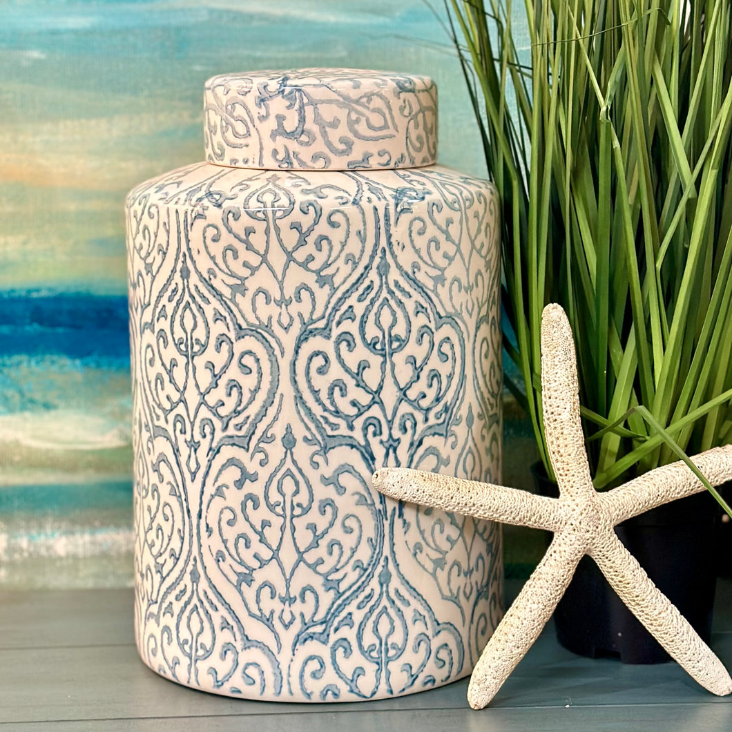 Lg Blue Pattern Ginger Jar