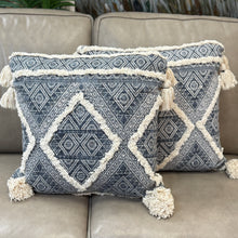 Load image into Gallery viewer, Blue Diamond Tassle Pillow
