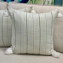 Load image into Gallery viewer, Green &amp; White Striped Outdoor Pillow
