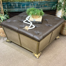 Load image into Gallery viewer, Tufted Leather/Metal Ottoman
