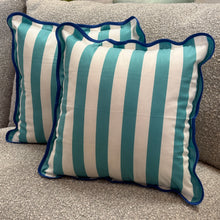 Load image into Gallery viewer, Blue Striped Ruffle Pillow
