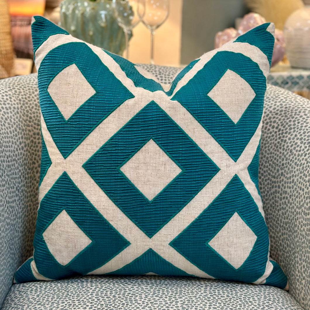 Teal Geometric Down Pillow
