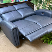 Load image into Gallery viewer, Navy Leather Reclining Loveseat
