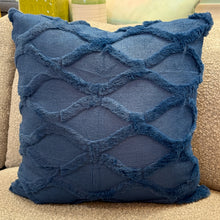 Load image into Gallery viewer, Blue Textured Fringe Pillow
